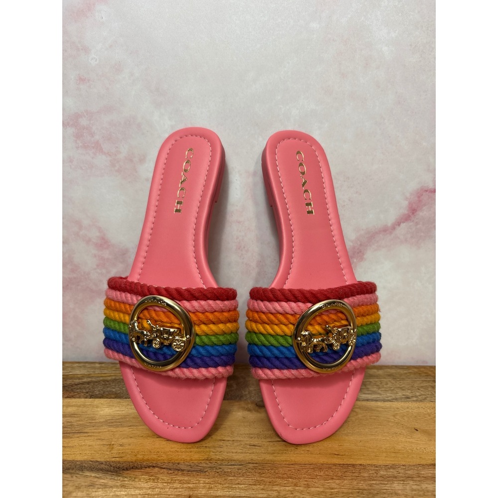 Coach Jolie Rope Slide Sandal in Pink Lemonade Multi size 6